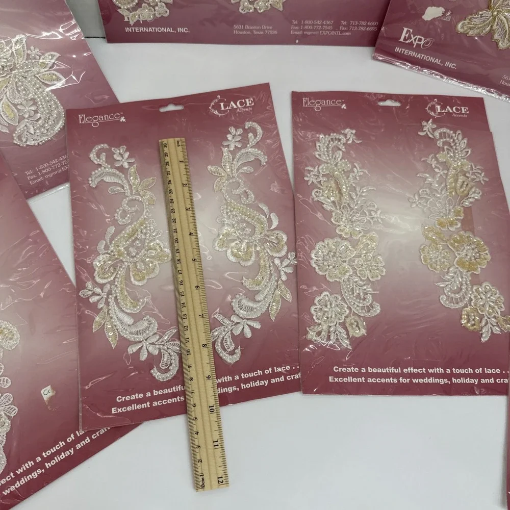 7 Packs Elegance Lace Accent Applique Sew On Embellishments Lot NOS Pearl Bridal